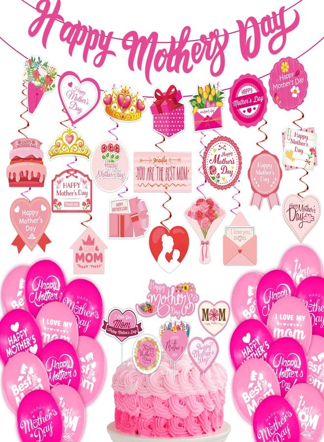 Funnlot Mothers Day Decorations 64PCS Happy Mothers Day Banner with Banner Balloons Cake Topper for Mother's Day Party - Image 1
