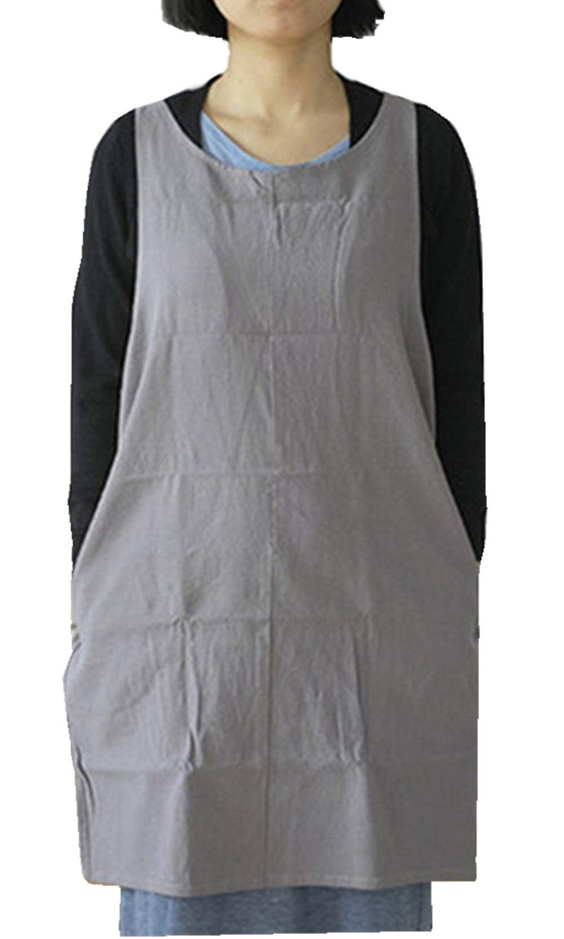 AOBBYBBS Soft Cotton Linen Apron Solid Color Halter Cross Bandage Aprons Japanese Style X Shape Double Pockets Kitchen Cooking Clothes Gift for Women Chef Housewarming -LightGray - Image 1