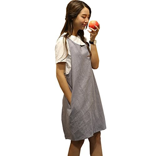 AOBBYBBS Soft Cotton Linen Apron Solid Color Halter Cross Bandage Aprons Japanese Style X Shape Double Pockets Kitchen Cooking Clothes Gift for Women Chef Housewarming -LightGray - Image 4