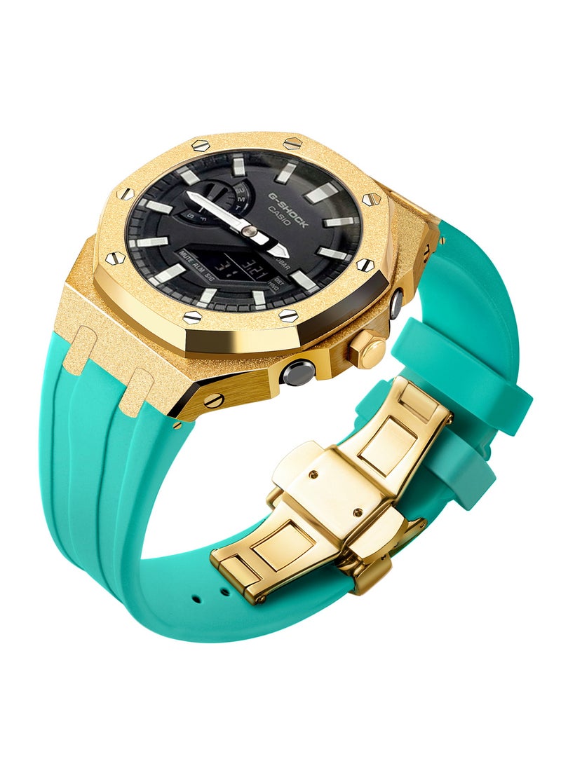 Generic Frosted Gold GA2100 Case Casio G-Shock Oak AP Mod Starry Band BezelFrost gold gold shell Tiffany blue tape Frost gold gold shell Tiffany blue tape 