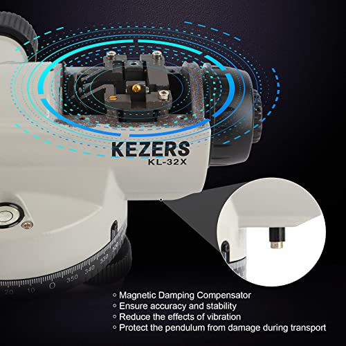 KEZERS 32X Automatic Optical Level Kit with Self- Leveling Magnetic Dampened Compensator and Transport Lock,High Precision Height/Distance/Angle Level Measure - KL-32X - Image 3