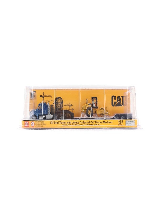 Diecast Masters Caterpillar Diecast Model Replicas – 1:87 Scale Blue Kenworth T880 Tractor with Lowboy Trailer and Cat Padfoot Roller | Model 84424 - Image 4