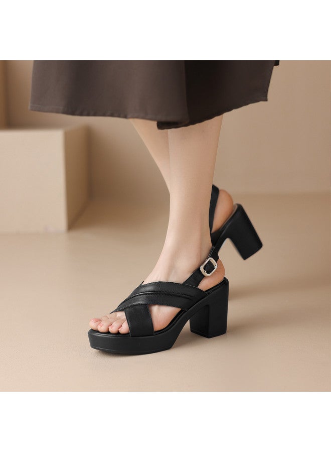 ZHR Top Grain Leather】open-toe Women's Sandals, High Heel Sandals For Women, Summer Petite Women's Sandals, High-end Style Sandals - Image 2