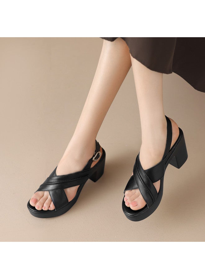 ZHR Top Grain Leather】open-toe Women's Sandals, High Heel Sandals For Women, Summer Petite Women's Sandals, High-end Style Sandals - Image 3