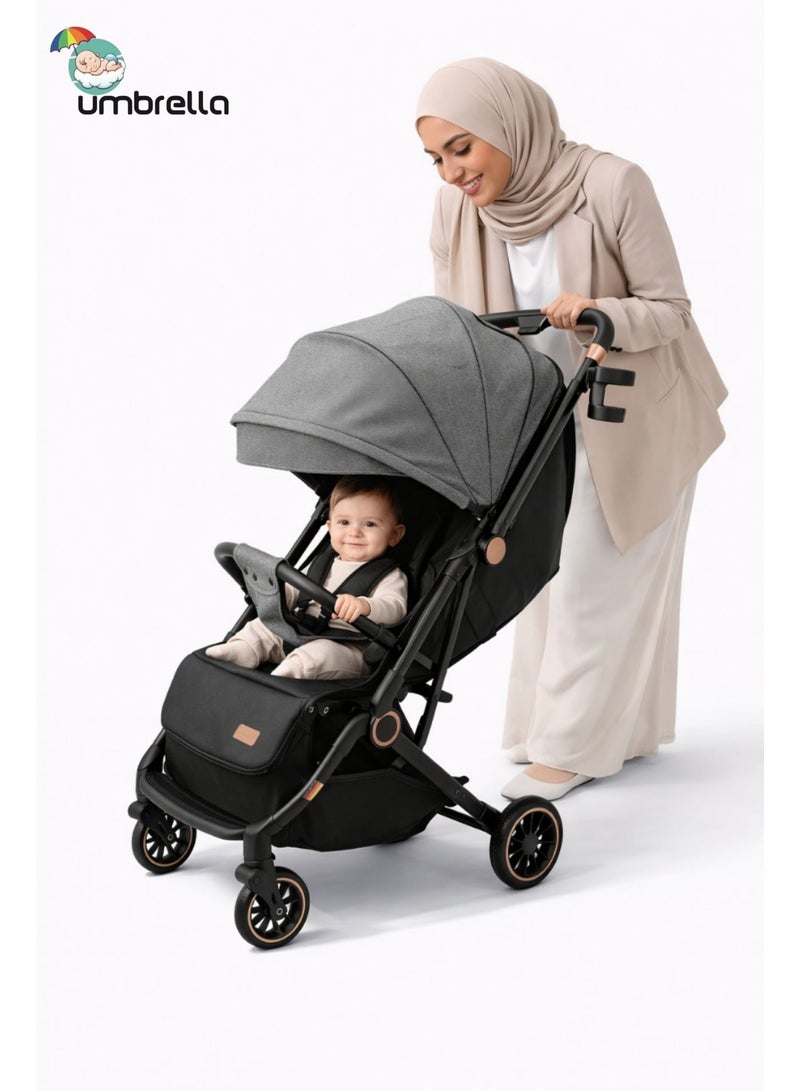 امبريلا عربية اطفال امبريلا اكس 5 ذراع قلاب  وطاوله طعام عالية الجودة-رمادي - Image 2