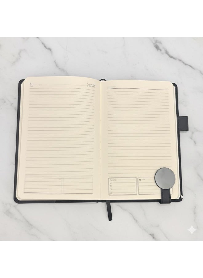 Premium A5 Black Leather Notebook with Elastic Closure & Bookmark - Image 4