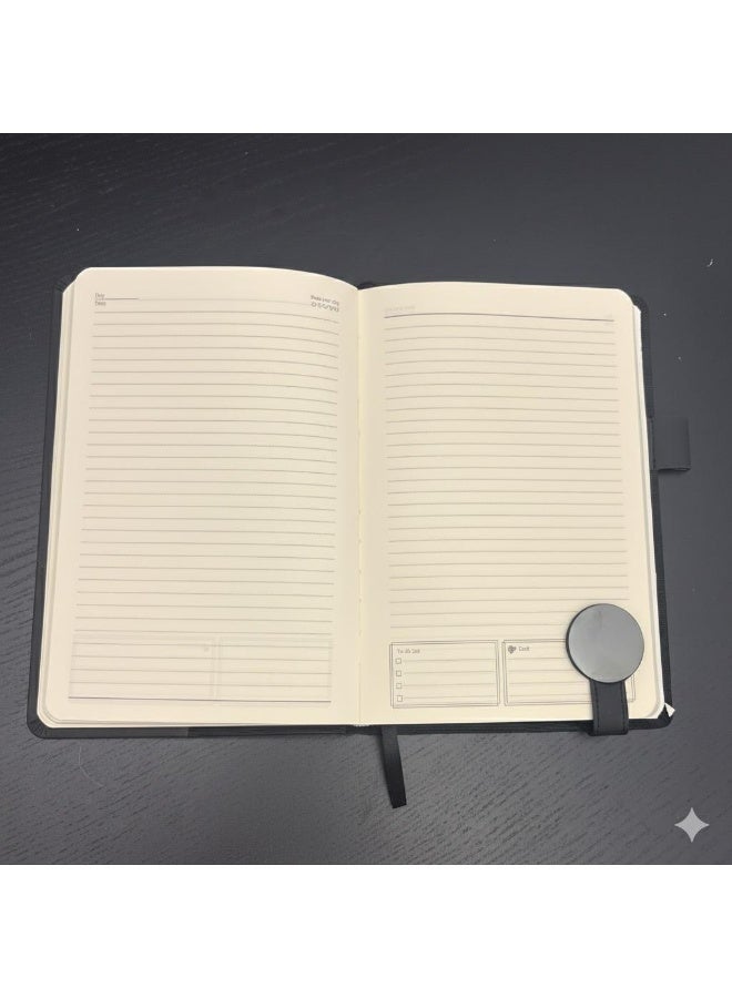 Premium A5 Black Leather Notebook with Elastic Closure & Bookmark - Image 3