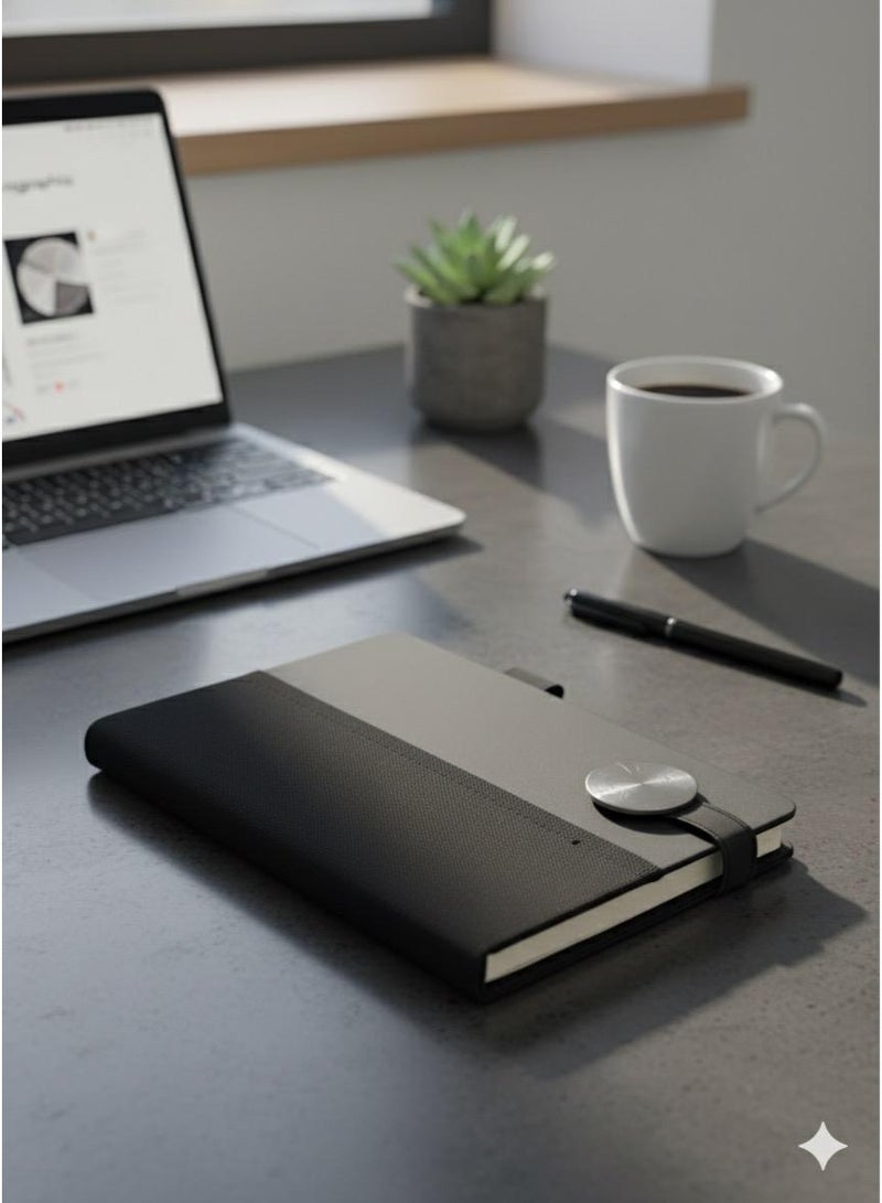 Premium A5 Black Leather Notebook with Elastic Closure & Bookmark - Image 2