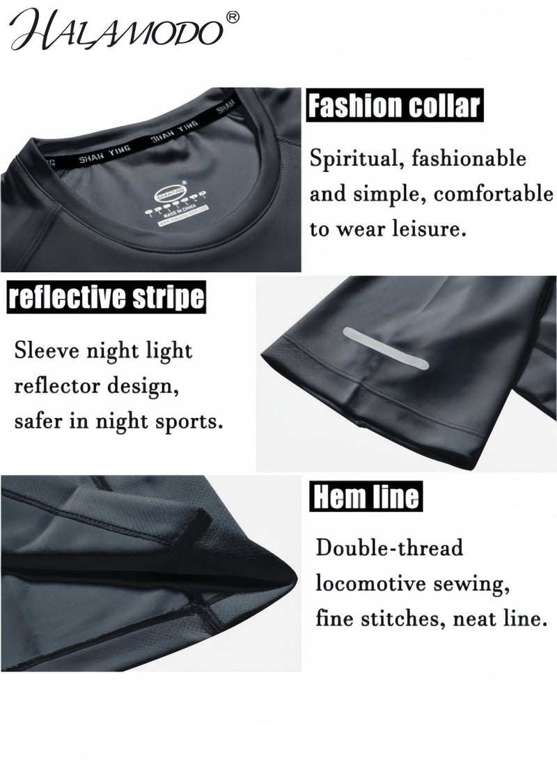 HALAMODO 3pcs Men's Compression Pants Short Top Short Pants Athletic Sets Gym Clothing Workout Sports Running Set for Running Yoga Basketball - Image 2