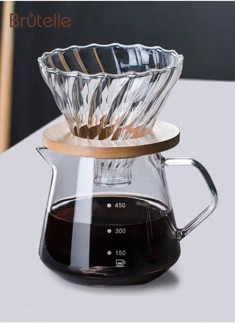 Brutelle Pour Over Coffee Maker 600ML Glass Carafe Coffee Server with Glass Coffee Dripper Filter Drip Coffee Maker Set for Home or Office 4 Cups  - Image 1