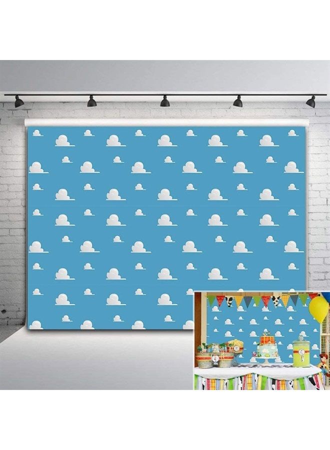 Fanghui Blue Sky White Cloud Step and Repeat Photography Backdrop Newborn Baby Shower Cartoon Boy Story Party Decorations Photo Background Studio Props Vinyl 5x3ft Boy Girls Birthday Banner Cake Table Decor - Image 1