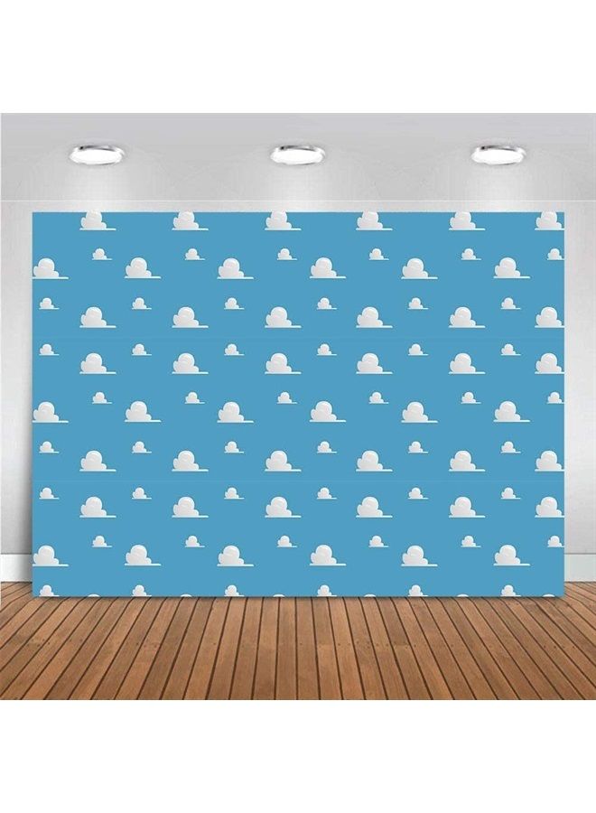Fanghui Blue Sky White Cloud Step and Repeat Photography Backdrop Newborn Baby Shower Cartoon Boy Story Party Decorations Photo Background Studio Props Vinyl 5x3ft Boy Girls Birthday Banner Cake Table Decor - Image 2