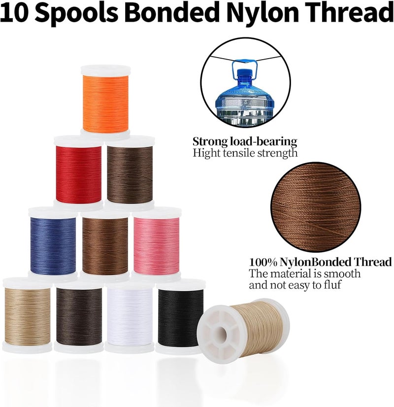WAYASDCU 10 Spools Extra Strong Upholstery Thread, Bonded Nylon Thread Leather Thread for Sewing Machine for Sewing 10 Colors, 218 Yards Heavy Duty Thread for Machine, Home, Hand, Craft, DIY and Denim Leather - Image 3