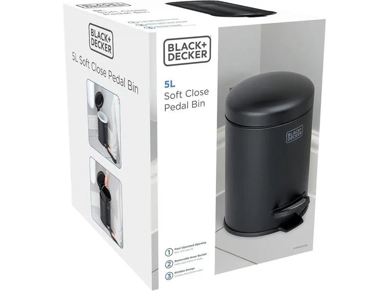 Black+Decker Dome Lid Soft Close Recycle Pedal Bin Matte Black 5 Liter 61345 - Image 3
