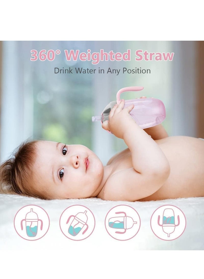 Gonice 250ml Sippy Cup, Baby Water Bottle with Straw, Sipper Bottle, Baby Drinking Bottle with Handle, Cute Toddler Cup with Soft Spout, Spill-proof, Baby Straw Cup with cute Toys (Pink) - Image 3