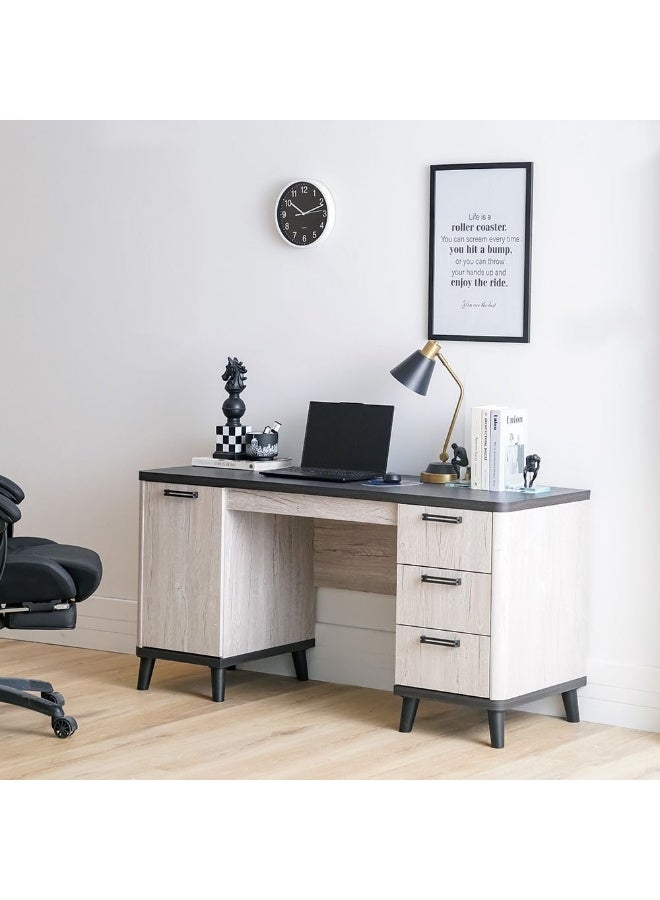 DANUBE HOME Kirwin Study Desk With 3 Drawer And 1 Door Storage Computer Table I Office Desk Workstation Modern Pc Laptop Table Wooden Study Table For Home Office L150Xw55Xh77Cm -Grey Oak/Black  - Image 1