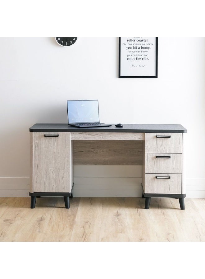 DANUBE HOME Kirwin Study Desk With 3 Drawer And 1 Door Storage Computer Table I Office Desk Workstation Modern Pc Laptop Table Wooden Study Table For Home Office L150Xw55Xh77Cm -Grey Oak/Black  - Image 4