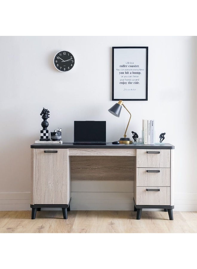 DANUBE HOME Kirwin Study Desk With 3 Drawer And 1 Door Storage Computer Table I Office Desk Workstation Modern Pc Laptop Table Wooden Study Table For Home Office L150Xw55Xh77Cm -Grey Oak/Black  - Image 2