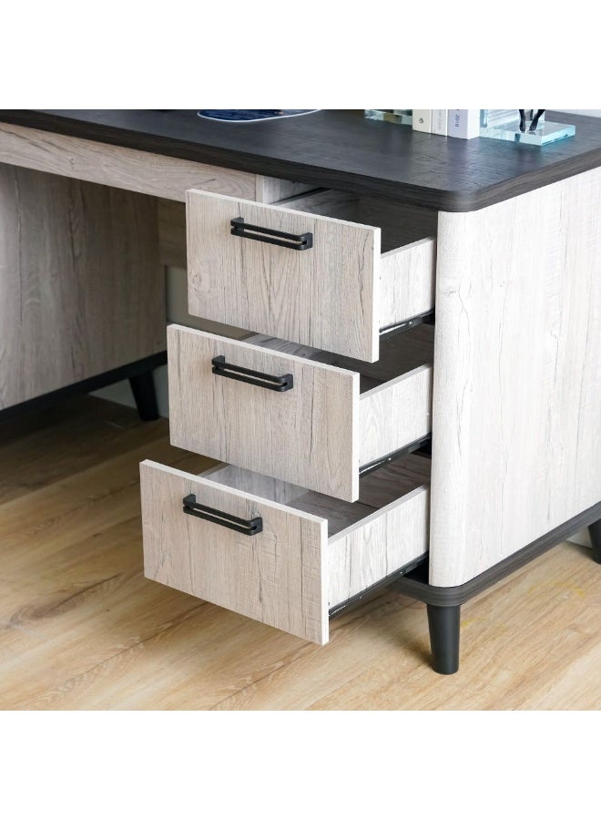 DANUBE HOME Kirwin Study Desk With 3 Drawer And 1 Door Storage Computer Table I Office Desk Workstation Modern Pc Laptop Table Wooden Study Table For Home Office L150Xw55Xh77Cm -Grey Oak/Black  - Image 3