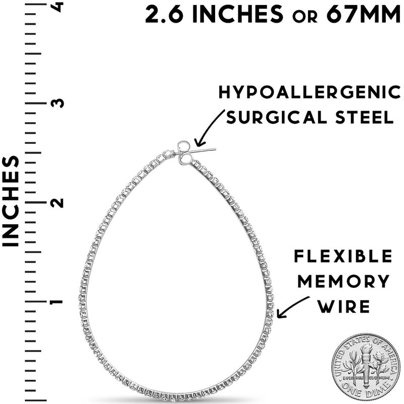 Humble Chic NY Bling Earrings for Women - Silver Tone Rhinestone Hoop Earrings For Women, Extra Large Fake Diamond Hoops, Big Huge Statement Teardrop Ear Jacket, Long Sparkly Thin CZ Drop, Silver Tone 2.6" XL - Image 4
