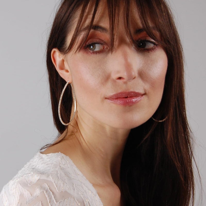 Humble Chic NY Bling Earrings for Women - Silver Tone Rhinestone Hoop Earrings For Women, Extra Large Fake Diamond Hoops, Big Huge Statement Teardrop Ear Jacket, Long Sparkly Thin CZ Drop, Silver Tone 2.6" XL - Image 2