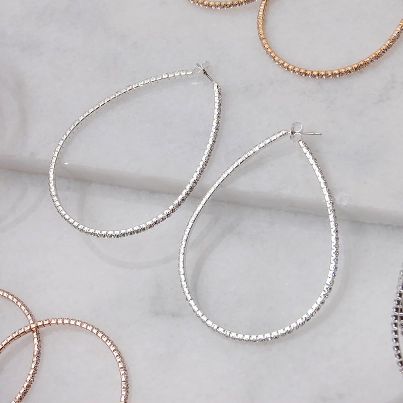 Humble Chic NY Bling Earrings for Women - Silver Tone Rhinestone Hoop Earrings For Women, Extra Large Fake Diamond Hoops, Big Huge Statement Teardrop Ear Jacket, Long Sparkly Thin CZ Drop, Silver Tone 2.6" XL - Image 3