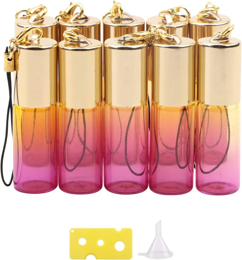 NewZoll Glass Roller Bottles, 5ml Mini Yellow Rose Gradient Roll On Bottles, Empty Sample Vials Containers for Essential Oil Perfumes Lip Balms, Pack of 10 