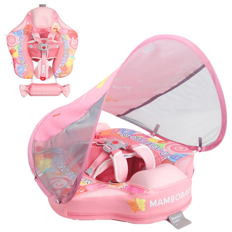 Mambobaby Float with Canopy Removable Baby Swimming Pool Float Non Inflatable Baby Safety Float Upgraded Tail Soft SkinFriendly Material Swim Float for Toddler Infant 324 Months Candy