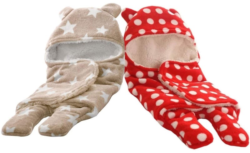 BRANDONN Baby Blankets New Born Combo Pack of Wearable Wrapper Sleeping Bag for Baby Boys and Baby Girls (76 cm x 70 cm, 0-6 Months) Pack of 2 - Image 1