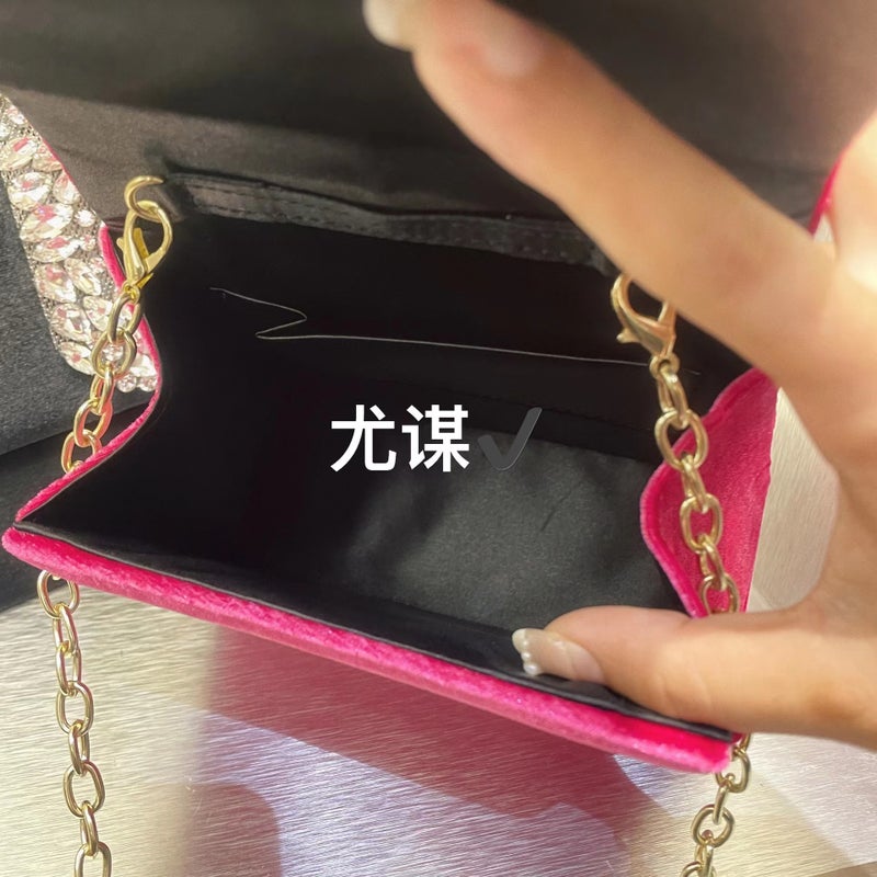 Socialite Vintage Pearl Banquet Shiny Rhinestone Velvet Saddle Bag Diamond Kelly Bag Hand Crossbody Bag For Women - Image 5