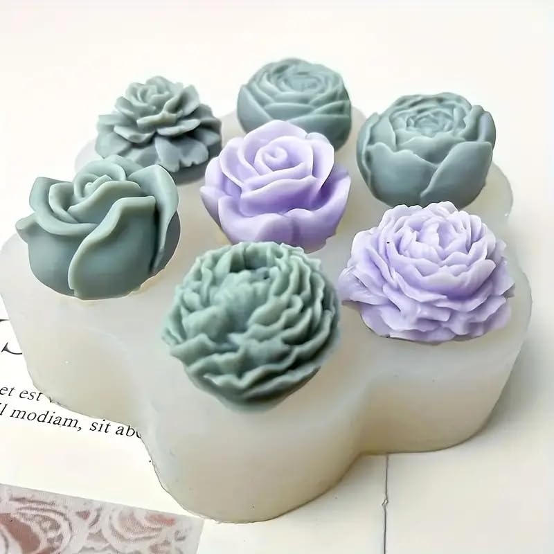 LEGACYCART 7 Cavity 3D Rose Peony Carnation Floral Shape Silicone Fondant/candle Mould for Cake Decoration Chocolate, Polymer Clay, Candle Making, Soap, Wax Bath Bomb Resin Aromatherapy DIY Home Decor - Image 5