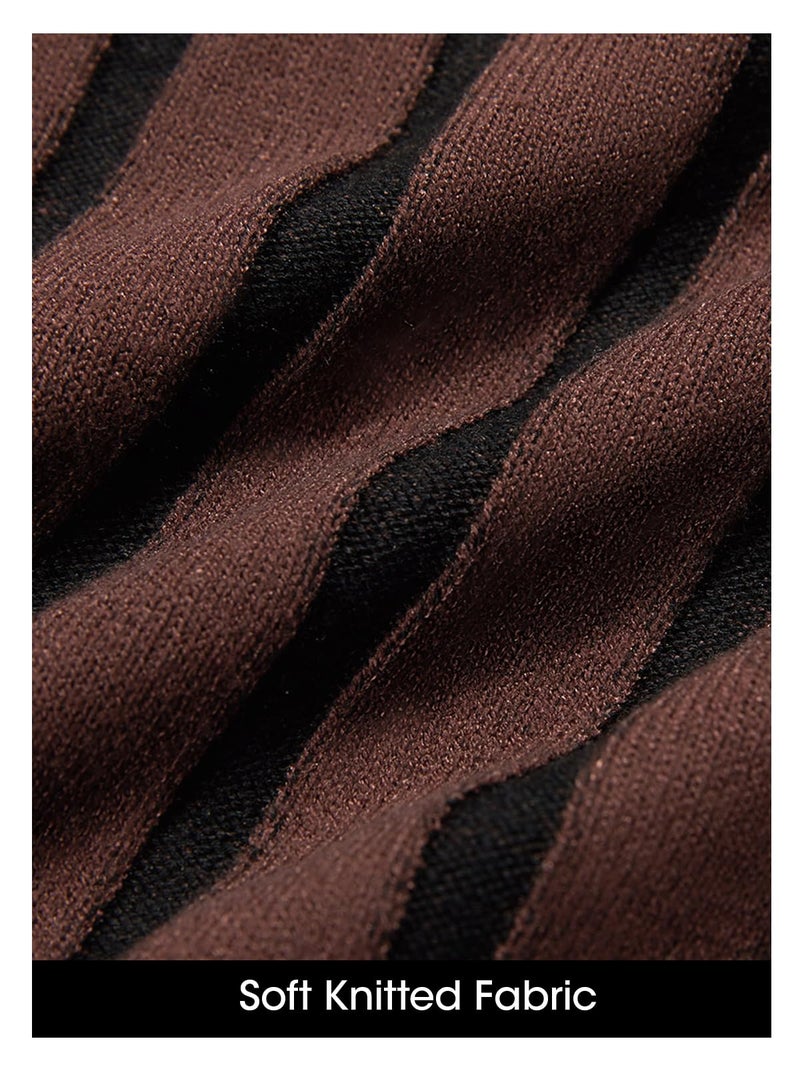 Wenrine Womens Sleeveless Sweater Dress Mock Neck Ribbed Knit Fall Tank Maxi Dresses Brown - Image 5