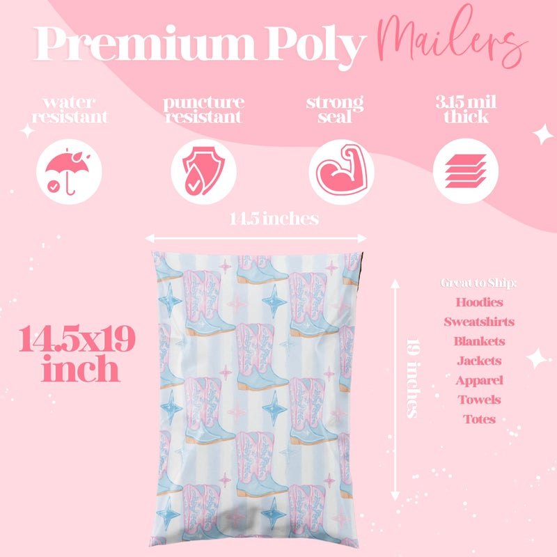 Pretty Package Store 14.5X19 Designer Poly Mailer 100 Pack Heavy Duty Waterproof Self Seal Shipping Bags For Small Business Large Mailing Envelopes Bulk Tear Resistant Packaging Cowgirl Boots Western - Image 5