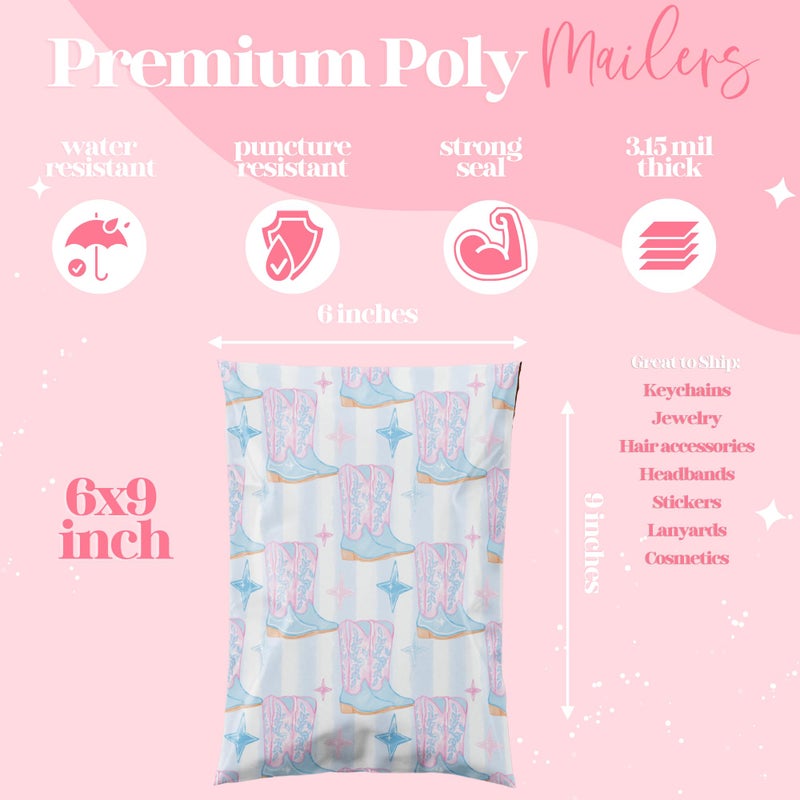 Pretty Package Store 14.5X19 Designer Poly Mailer 100 Pack Heavy Duty Waterproof Self Seal Shipping Bags For Small Business Large Mailing Envelopes Bulk Tear Resistant Packaging Cowgirl Boots Western - Image 3