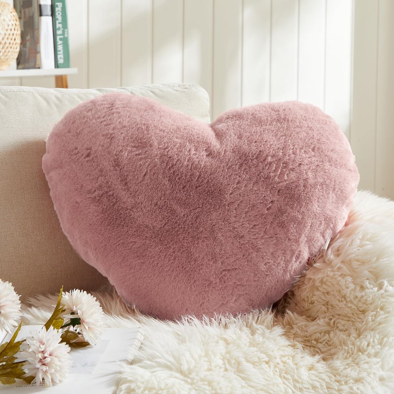 EastTree Heart Pillows  Dusty Pink Heart Shaped Pillows  Love Throw Pillows Back to School Gifts  Small Cute Fluffy Pillows  Women Girls Kid Living Room Decor 10x13 Inch - Image 1