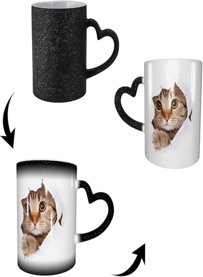 Yaateeh Heat Changing Sensitive Mug, Cat Looking 11 Oz Magic Color Change Coffee Cup Ceramic Drinkware Mug