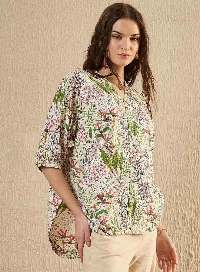 سانسكريتي هومز Floral Print Regular Fit Shirt