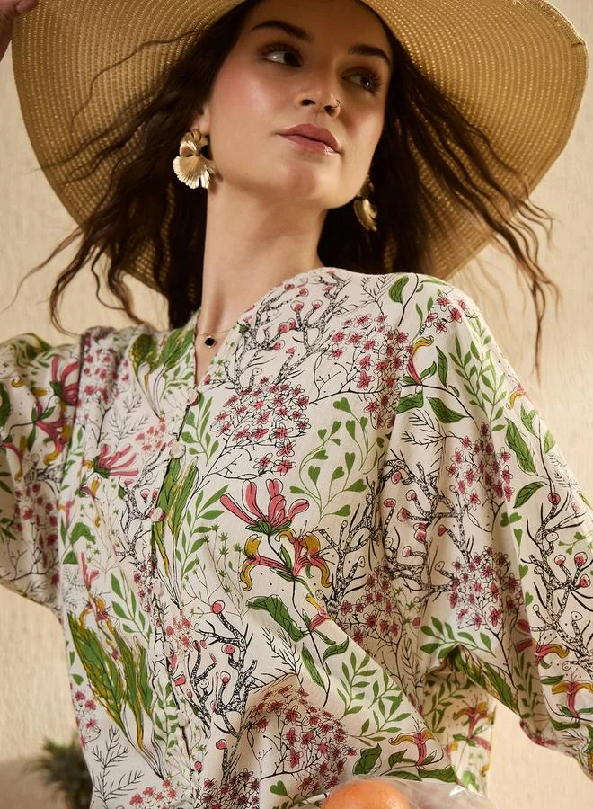 سانسكريتي هومز Floral Print Regular Fit Shirt