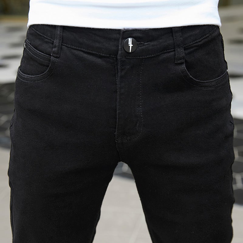 جينز ضيق أسود نقي ممزق للرجال والمراهقين، بنطلونات ممزقة، بنطلونات رجالية متعددة الاستخدامات ونشيطة لفصلي الربيع والخريف - Image 4