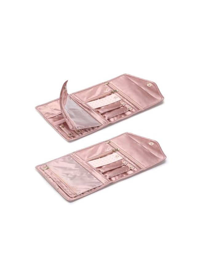 The Bros Travel Jewelry Organizer, Fashion Foldable Jewelry Roll Pouch, Foldable Traveling Jewelry Wallet Envelope for Rings, Necklaces, Earrings, Bracelets, brooches, Mini, Soft Pink  - Image 2
