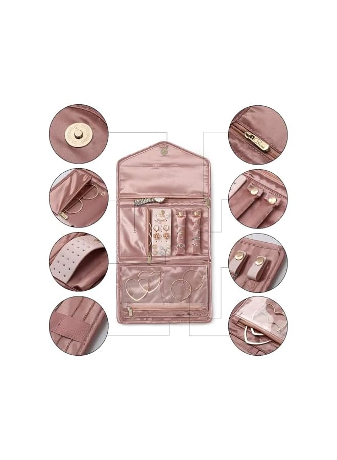 The Bros Travel Jewelry Organizer, Fashion Foldable Jewelry Roll Pouch, Foldable Traveling Jewelry Wallet Envelope for Rings, Necklaces, Earrings, Bracelets, brooches, Mini, Soft Pink  - Image 5