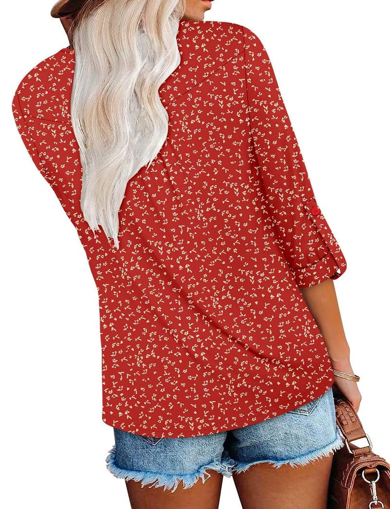 ROSELINLIN Womens Tunic Top Loose Fit Long Sleeve Boho Shirts RedDot L - Image 4