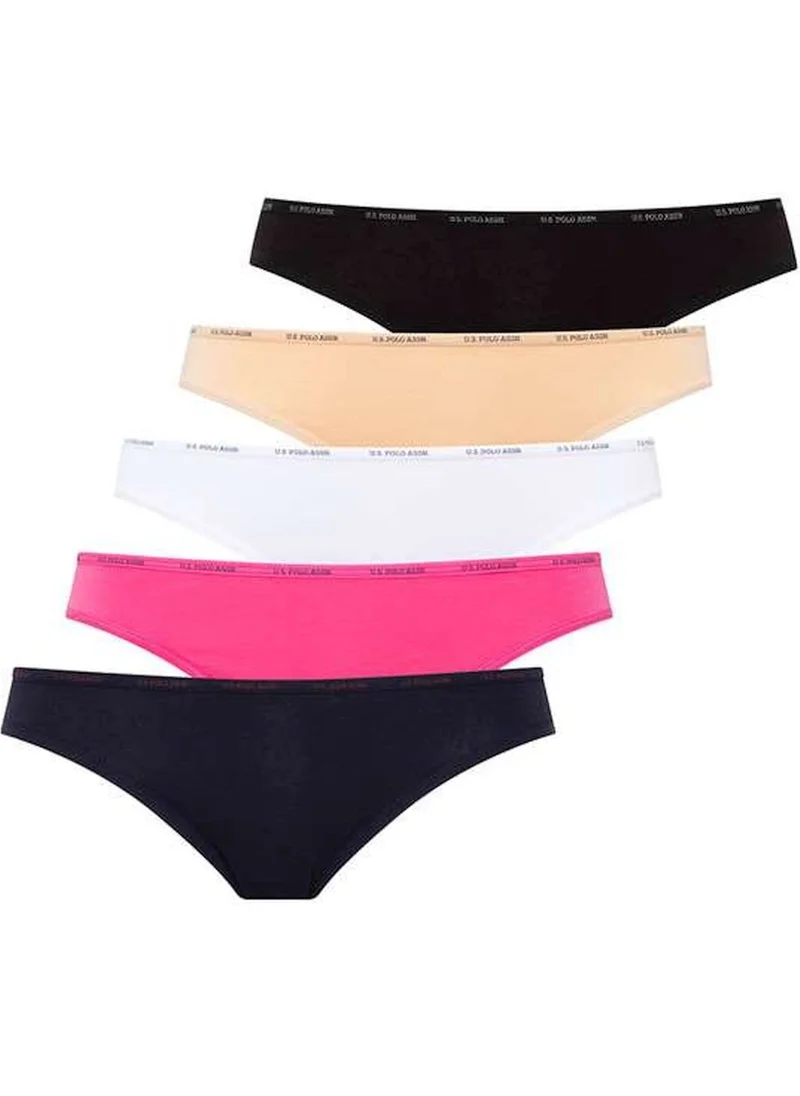 U.S. Polo Assn. 67001 Women's Black-Tan-White-Fuchsia-Navy 5-Pack Low Waist Briefs