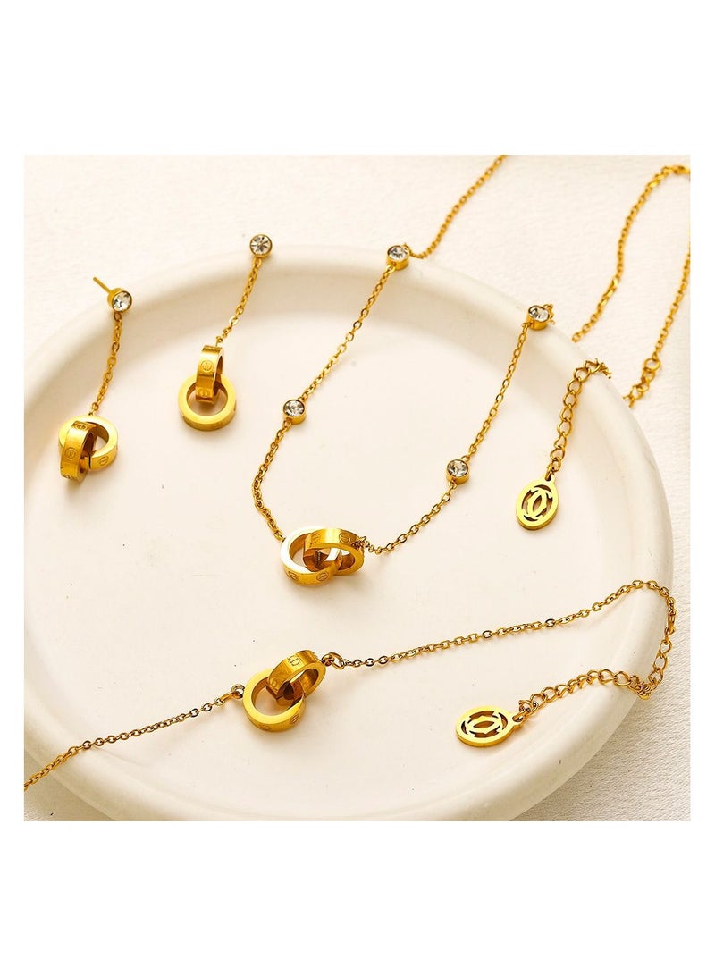 Cartier Double Ring Jewelry Set – Elegant Stainless Steel