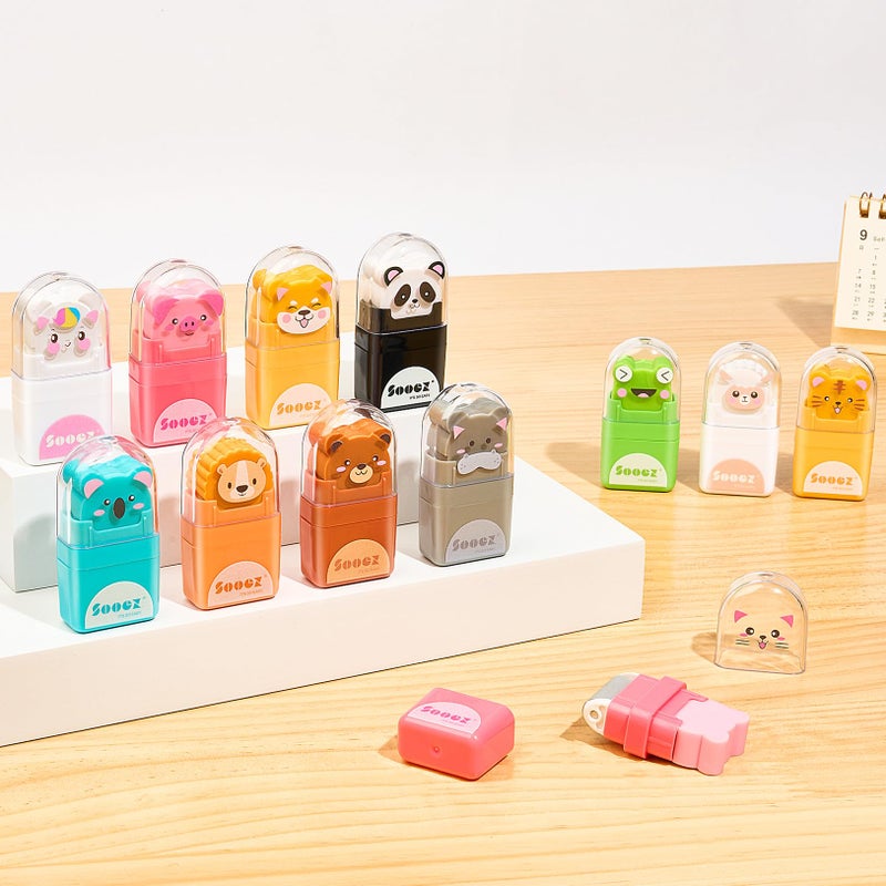 Sooez 12 Pack Pencil Erasers, Cute Animal Eraser with Clean up Roller and Cover, Latex-Free, Bulk Art Drawing Erasers for Teens & Teacher Classroom/School Supplies, Party Favor - Image 3
