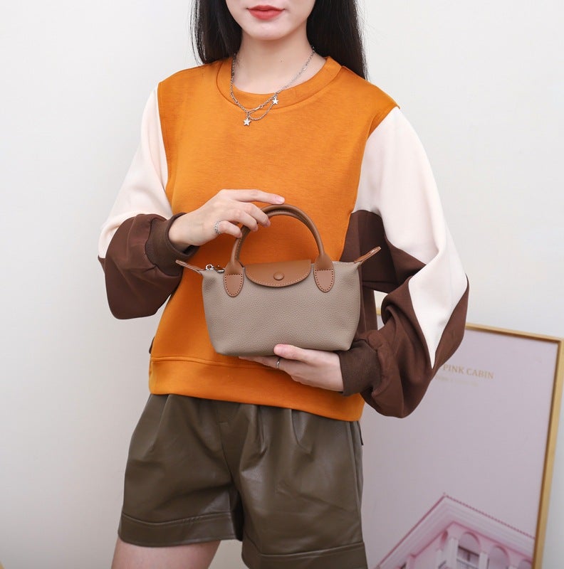 New Style Top Layer Cowhide Shoulder Bag Women'S Fashion Crossbody Bag Genuine Leather Dumpling Handbag Women'S Small Bag Contrast Color 6825 - Image 3