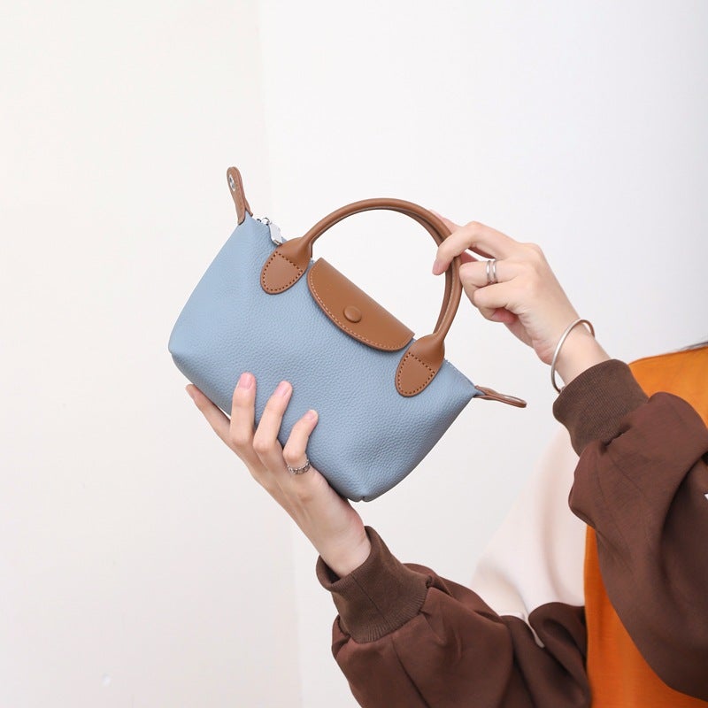 New Style Top Layer Cowhide Shoulder Bag Women'S Fashion Crossbody Bag Genuine Leather Dumpling Handbag Women'S Small Bag Contrast Color 6825 - Image 4