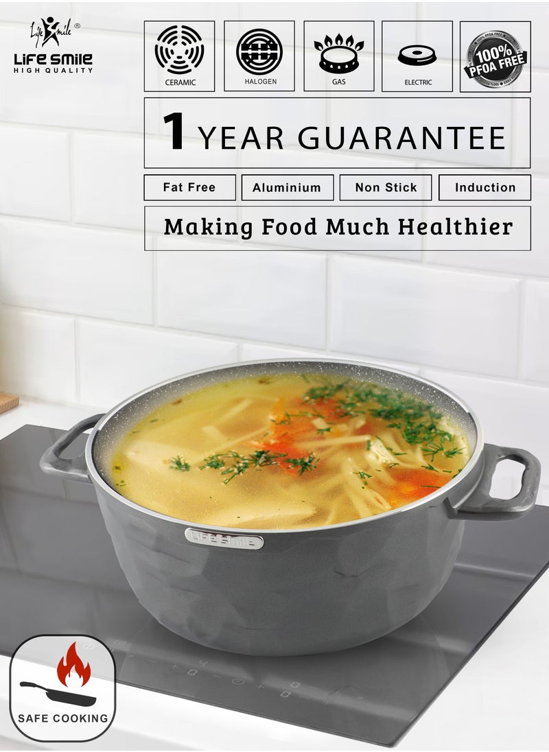 Life Smile - 16Pcs Granite Coated Healthy Cookware Set - Aluminum Cooking Casserrole Set Inclued Casserole (20, 24, 28, 32CM)  French Frying Pan 28CM & Nylon Wooden Tools - 100% PFOA Free - Image 1