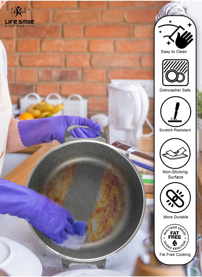 Life Smile - 16Pcs Granite Coated Healthy Cookware Set - Aluminum Cooking Casserrole Set Inclued Casserole (20, 24, 28, 32CM)  French Frying Pan 28CM & Nylon Wooden Tools - 100% PFOA Free - Image 1