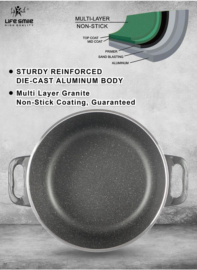 Life Smile - 16Pcs Granite Coated Healthy Cookware Set - Aluminum Cooking Casserrole Set Inclued Casserole (20, 24, 28, 32CM)  French Frying Pan 28CM & Nylon Wooden Tools - 100% PFOA Free - Image 1